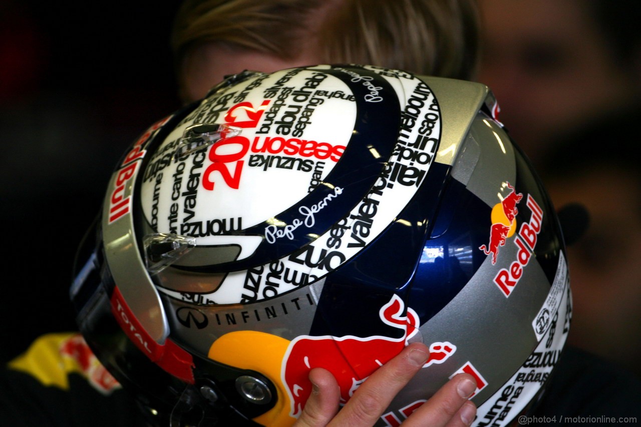 Jerez Test Febbraio 2012, 09.02.2012 Jerez, Spain,
Helmet of Sebastian Vettel (GER), Red Bull Racing   - Formula 1 Testing, day 1 - Formula 1 World Championship 