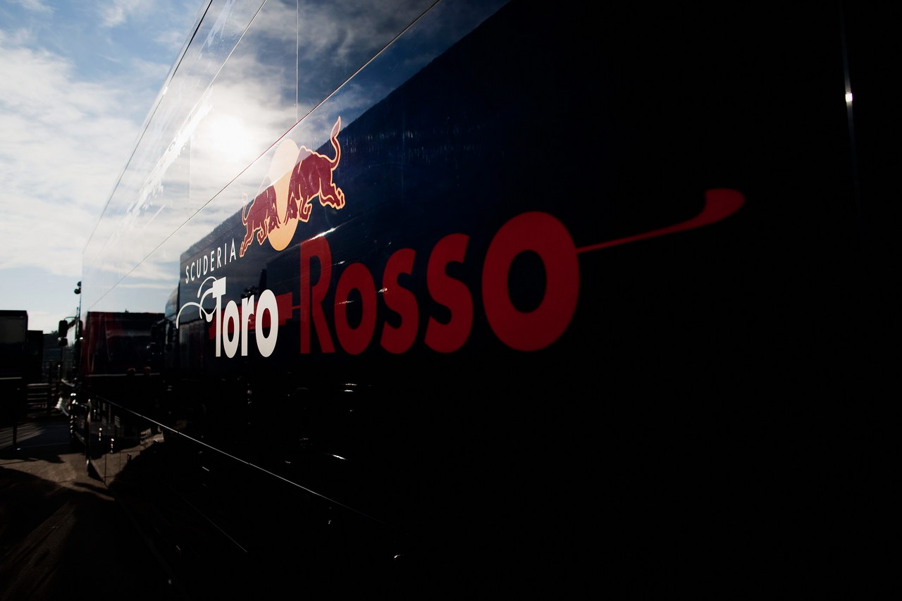 Jerez Test Febbraio 2012, JEREZ DE LA FRONTERA, SPAIN - FEBRUARY 08:  Detail view outside of lorry transporters behind the Scuderia Toro Rosso garage during day two of Formula One winter testing at the Circuito de Jerez on February 8, 2012 in Jerez de la Frontera, Spain.  (Photo by Peter Fox/Getty Images)
