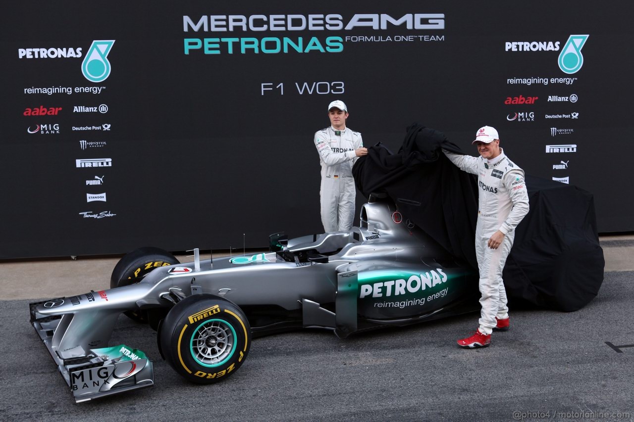 Mercedes F1 W03, 21.02.2012 Barcelona, Spain, Michael Schumacher (GER) Mercedes GP e Nico Rosberg (GER) Mercedes GP unveil the new  Mercedes F1 W03 - Mercedes F1 W03 Launch 