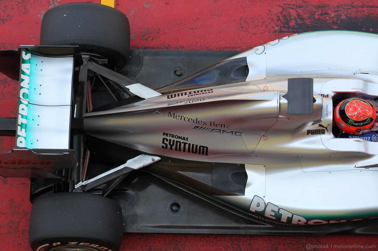 Mugello Test Maggio 2012, Michael Schumacher (GER), Mercedes AMG Petronas engine cover e rear wing 
02.05.2012. Formula 1 World Championship, Testing, Mugello, Italy 
 