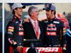 Toro Rosso STR7, JEREZ DE LA FRONTERA, SPAIN - FEBRUARY 06:  Scuderia Toro Rosso drivers Jean-Eric Vergne (R) of France e Daniel Ricciardo (L) of Australia unveil the new Scuderia Toro Rosso STR7 alongside CEPSA Co-Chairman Santiago Bergareche (C) at the Circuito de Jerez on February 6, 2012 in Jerez de la Frontera, Spain.  (Photo by Paul Gilham/Getty Images)