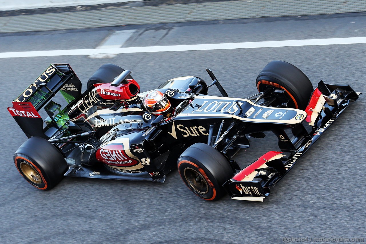 BARCELONA TEST MARZO 2013, Romain Grosjean (FRA) Lotus F1 E21 running flow-vis paint on the rear wing.
02.03.2013. 