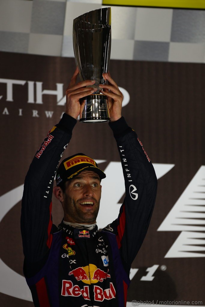 GP ABU DHABI, 03.11.2013- Podium, 2nd Mark Webber (AUS) Red Bull Racing RB9