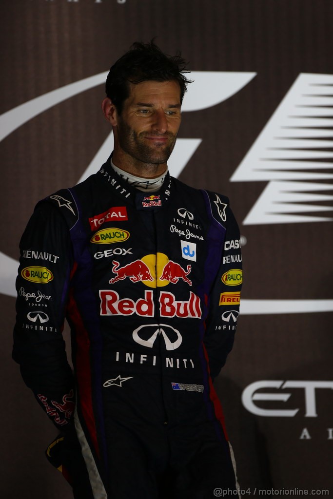 GP ABU DHABI, 03.11.2013- Podium, 2nd Mark Webber (AUS) Red Bull Racing RB9