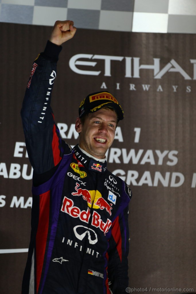 GP ABU DHABI, 03.11.2013- Podium, winner Sebastian Vettel (GER) Red Bull Racing RB9