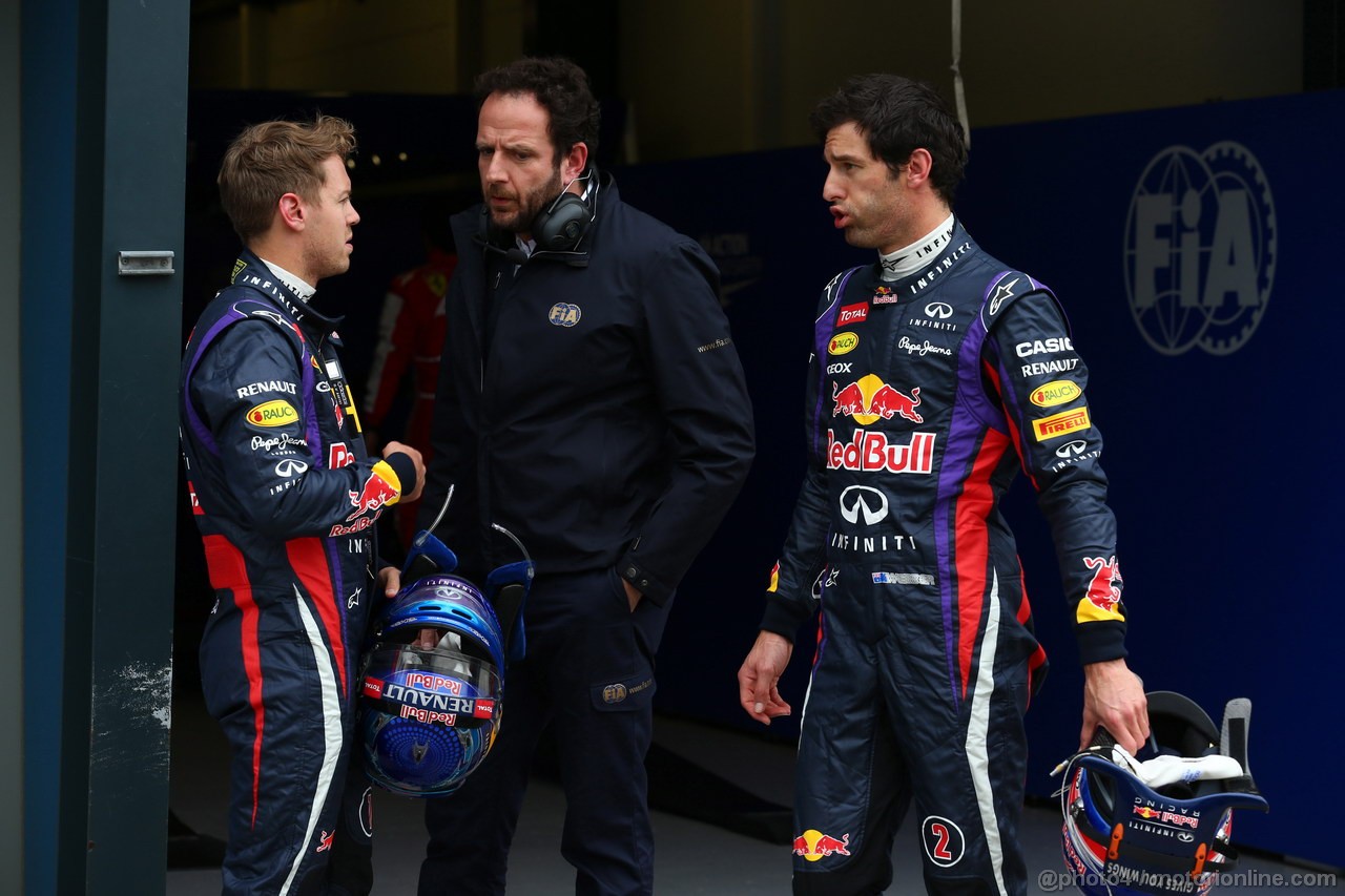 GP AUSTRALIA, 17.03.2013- Qualifiche, Sebastian Vettel (GER) Red Bull Racing RB9 pole position e Mark Webber (AUS) Red Bull Racing RB9 