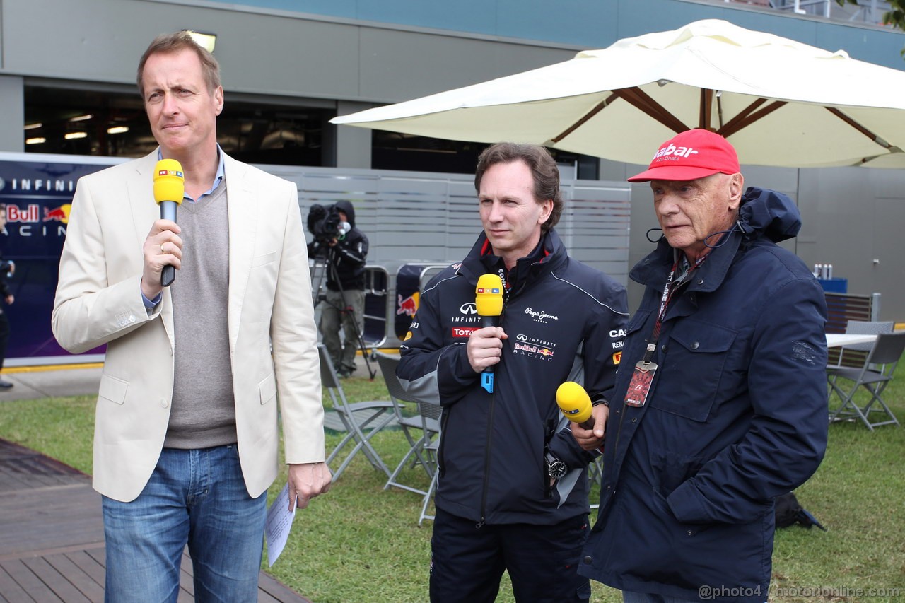 GP AUSTRALIA, 17.03.2013- Qualifiche, Christian Horner (GBR), Red Bull Racing, Sporting Director e Nikki Lauda (AU), Mercedes 