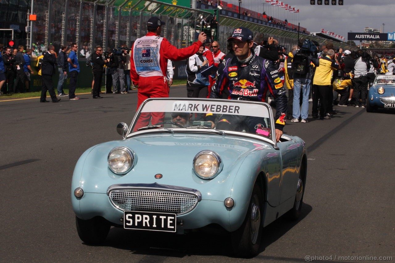 GP AUSTRALIA, 17.03.2013- Mark Webber (AUS) Red Bull Racing RB9 at drivers parade  