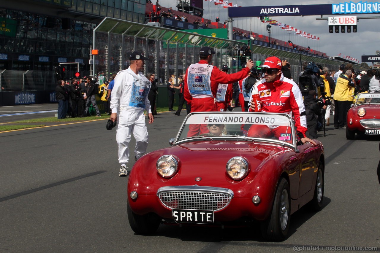 GP AUSTRALIA, 17.03.2013- Fernando Alonso (ESP) Ferrari F138 at drivers parade  