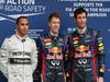 GP AUSTRALIA, 17.03.2013- Qualifiche, (L-D) terzo Lewis Hamilton (GBR) Mercedes AMG F1 W04, Sebastian Vettel (GER) Red Bull Racing RB9 pole position e secondo Mark Webber (AUS) Red Bull Racing RB9
