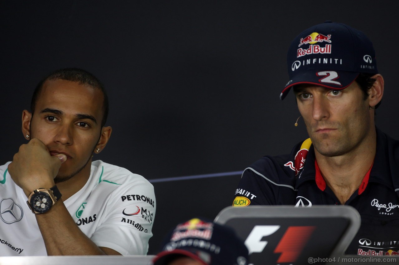 GP AUSTRALIA, 14.03.2013- Conferenza Stampa, Lewis Hamilton (GBR) Mercedes AMG F1 W04 e Mark Webber (AUS) Red Bull Racing RB9 