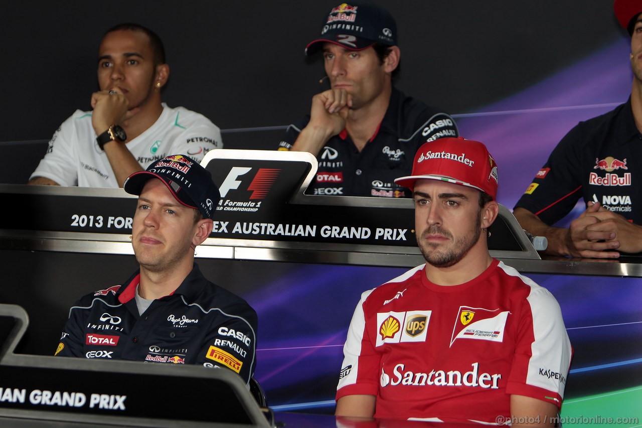 GP AUSTRALIA, 14.03.2013- Conferenza Stampa, Sebastian Vettel (GER) Red Bull Racing RB9 e Fernando Alonso (ESP) Ferrari F138 