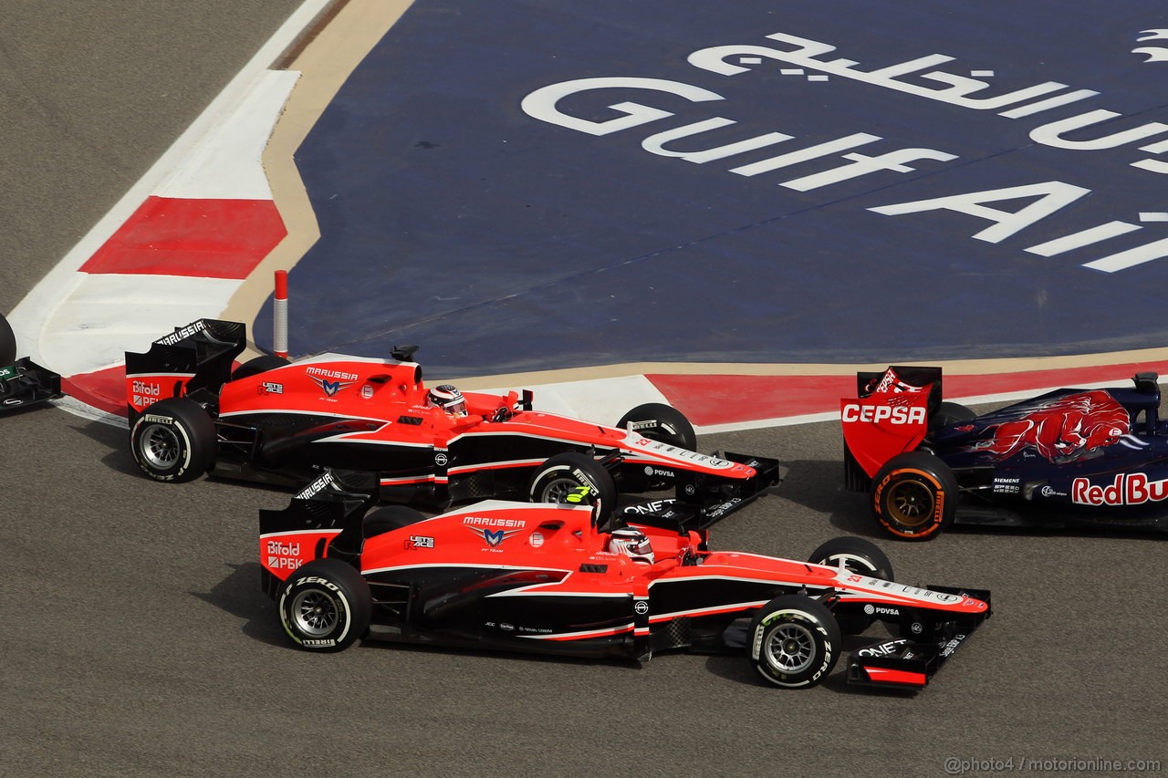 GP BAHRAIN, 21.04.2013- Gara, Max Chilton (GBR), Marussia F1 Team MR02 e Jules Bianchi (FRA) Marussia F1 Team MR02 