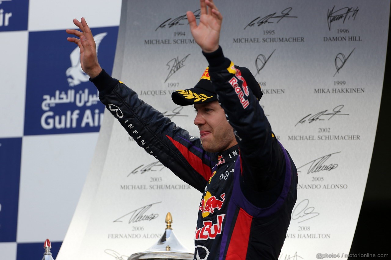 GP BAHRAIN, 21.04.2013- Gara, Sebastian Vettel (GER) Red Bull Racing RB9 vincitore