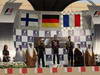 GP BAHRAIN, 21.04.2013- Gara, (L-D) secondo Kimi Raikkonen (FIN) Lotus F1 Team E21, Sebastian Vettel (GER) Red Bull Racing RB9 vincitore e terzo Romain Grosjean (FRA) Lotus F1 Team E21