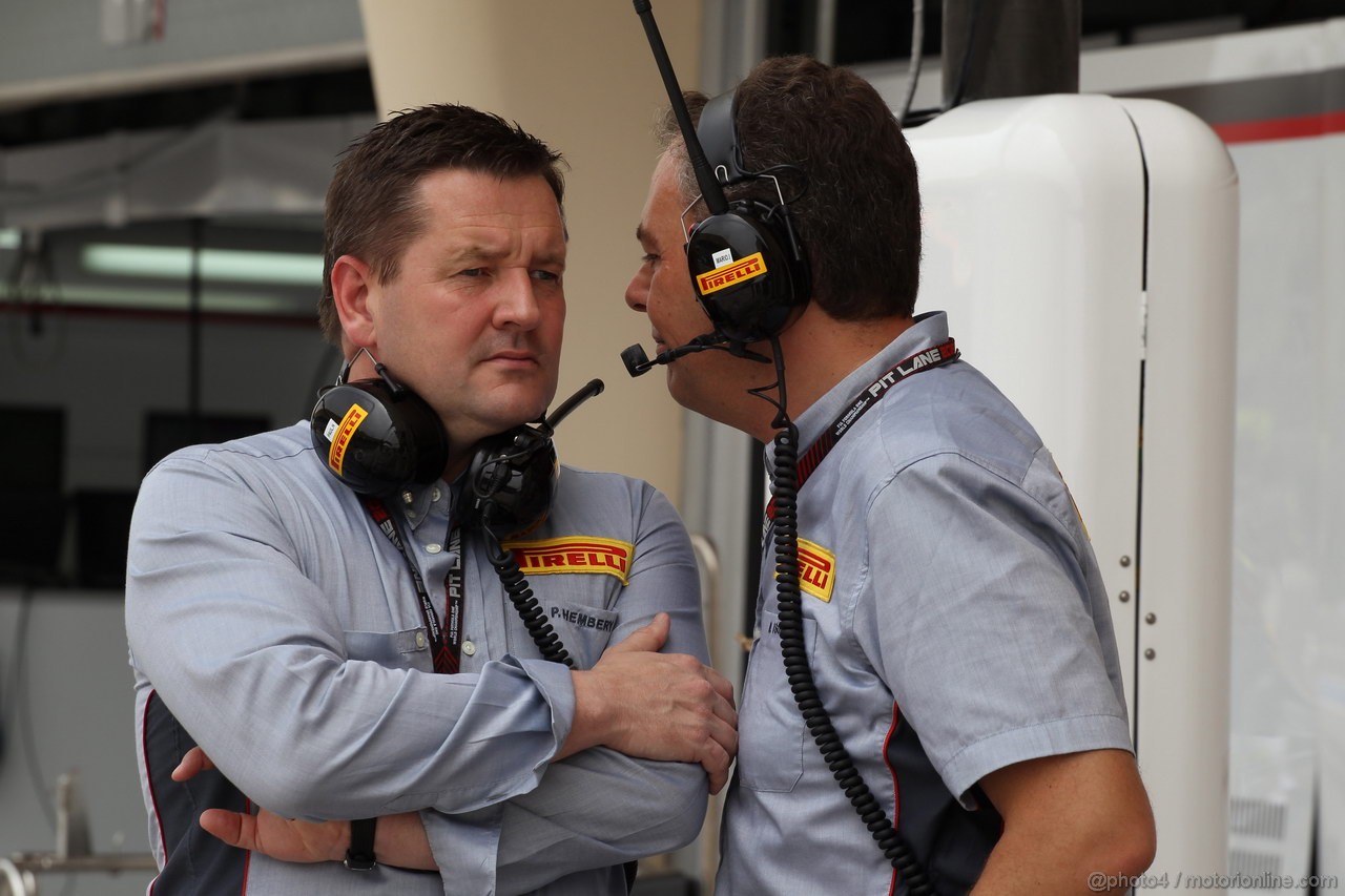 GP BAHRAIN, 20.04.2012- Prove Libere 3, Paul Hembery, Pirelli Motorspor Director e Mario Isola (ITA), Sporting Director Pirelli  