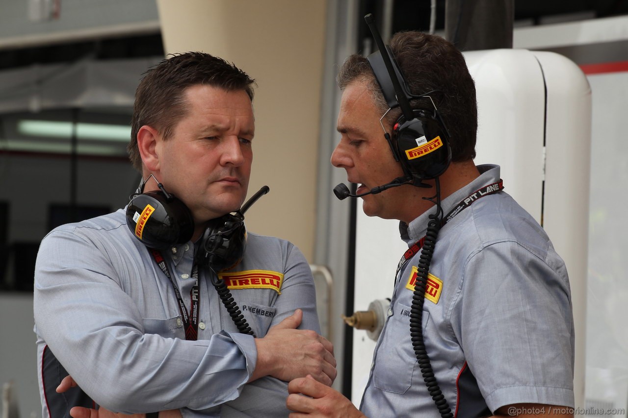 GP BAHRAIN, 20.04.2012- Prove Libere 3, Paul Hembery, Pirelli Motorspor Director e Mario Isola (ITA), Sporting Director Pirelli  