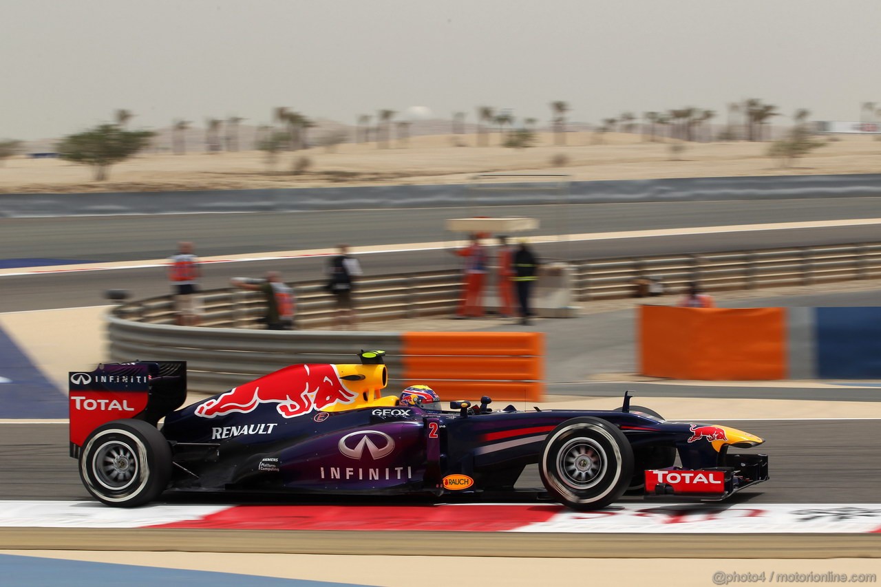 GP BAHRAIN, 20.04.2012- Prove Libere 3, Mark Webber (AUS) Red Bull Racing RB9 