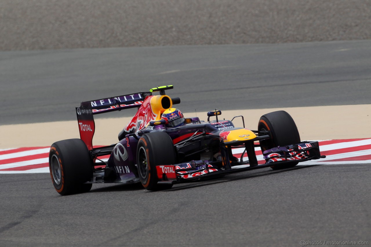 GP BAHRAIN, 19.04.2013- Prove Libere 1, Mark Webber (AUS) Red Bull Racing RB9 