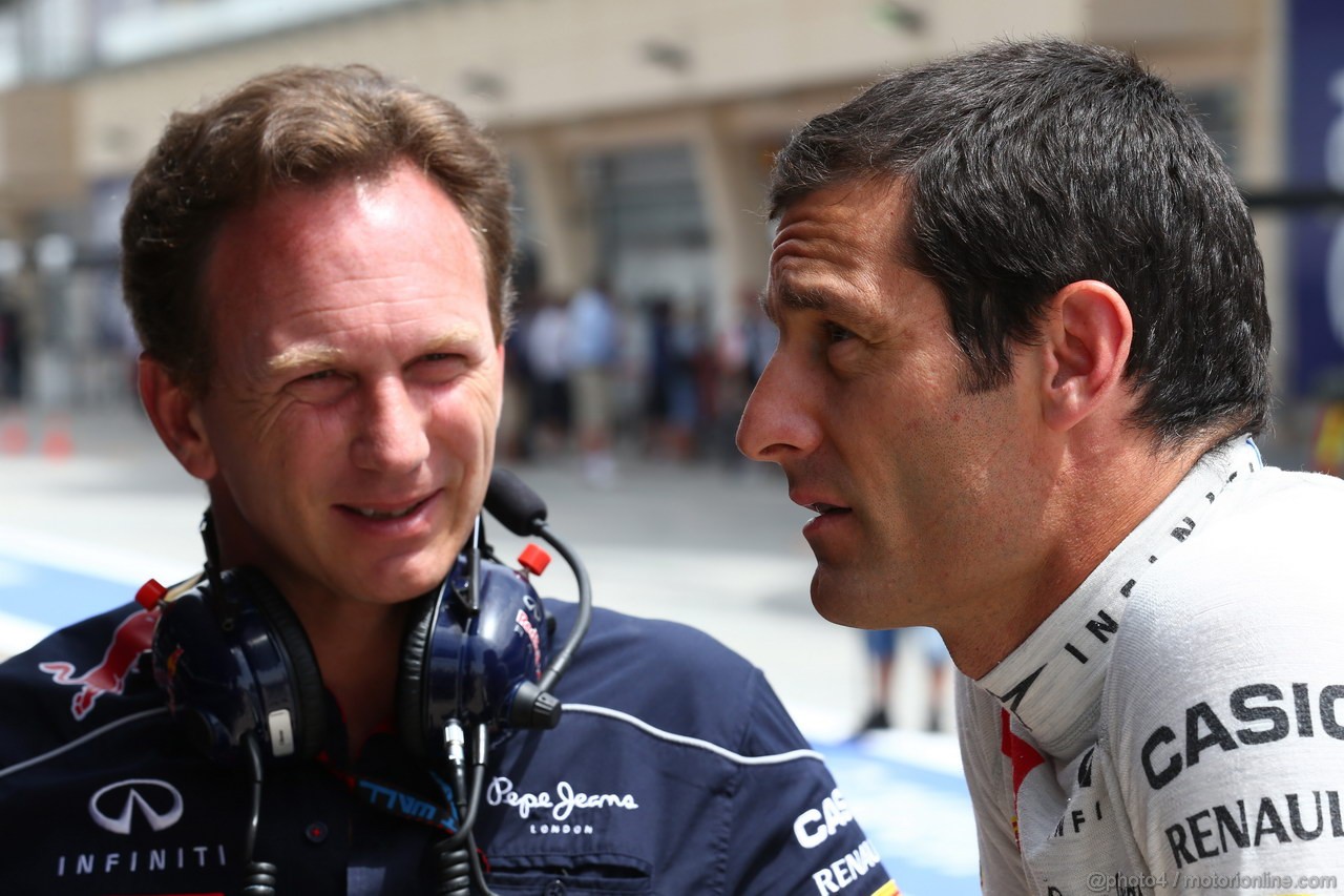 GP BAHRAIN, 19.04.2013- Prove Libere 1, Christian Horner (GBR), Red Bull Racing, Sporting Director e Mark Webber (AUS) Red Bull Racing RB9 