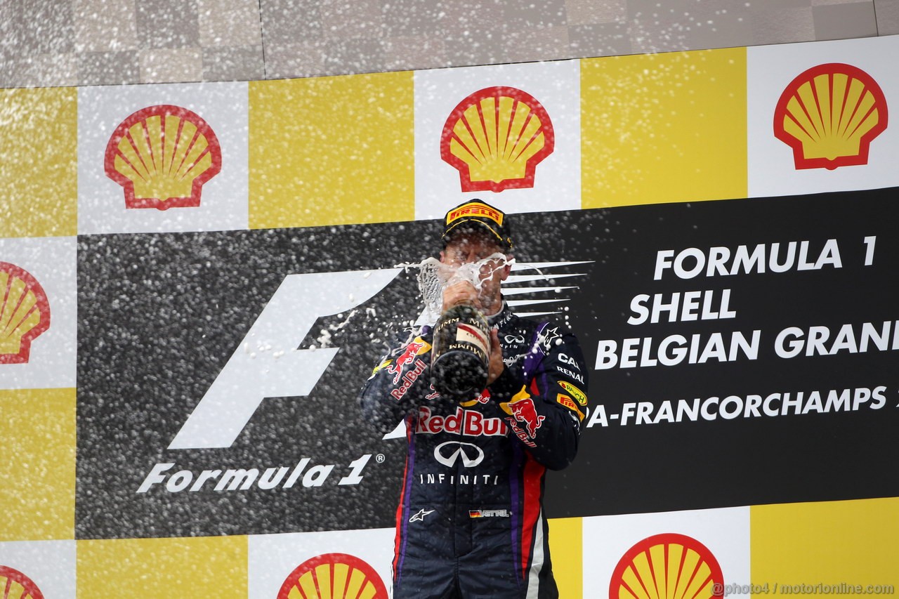 GP BELGIO, 25.08.2013-  Gara, 1st position Sebastian Vettel (GER) Red Bull Racing RB9