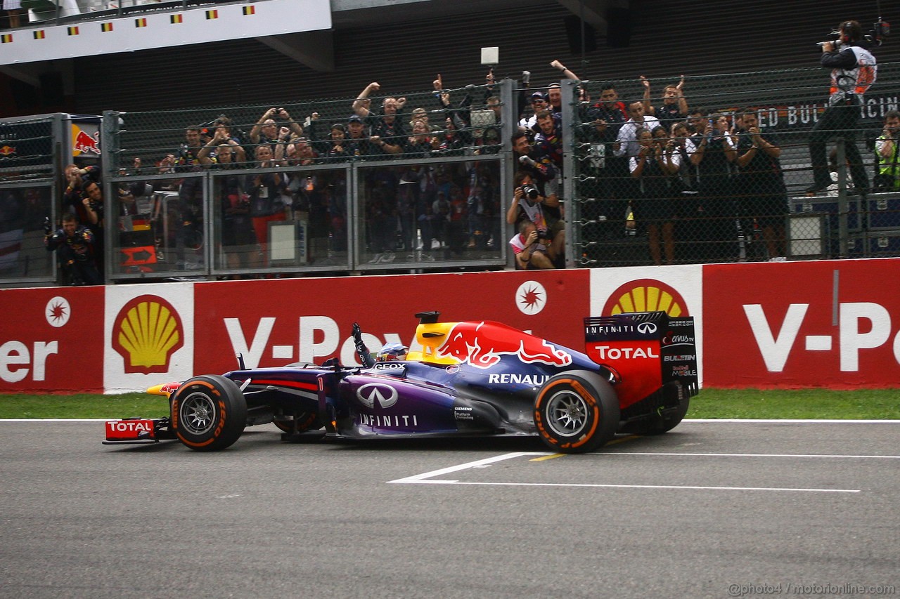 GP BELGIO, 25.08.2013-  Gara, Sebastian Vettel (GER) Red Bull Racing RB9 vincitore