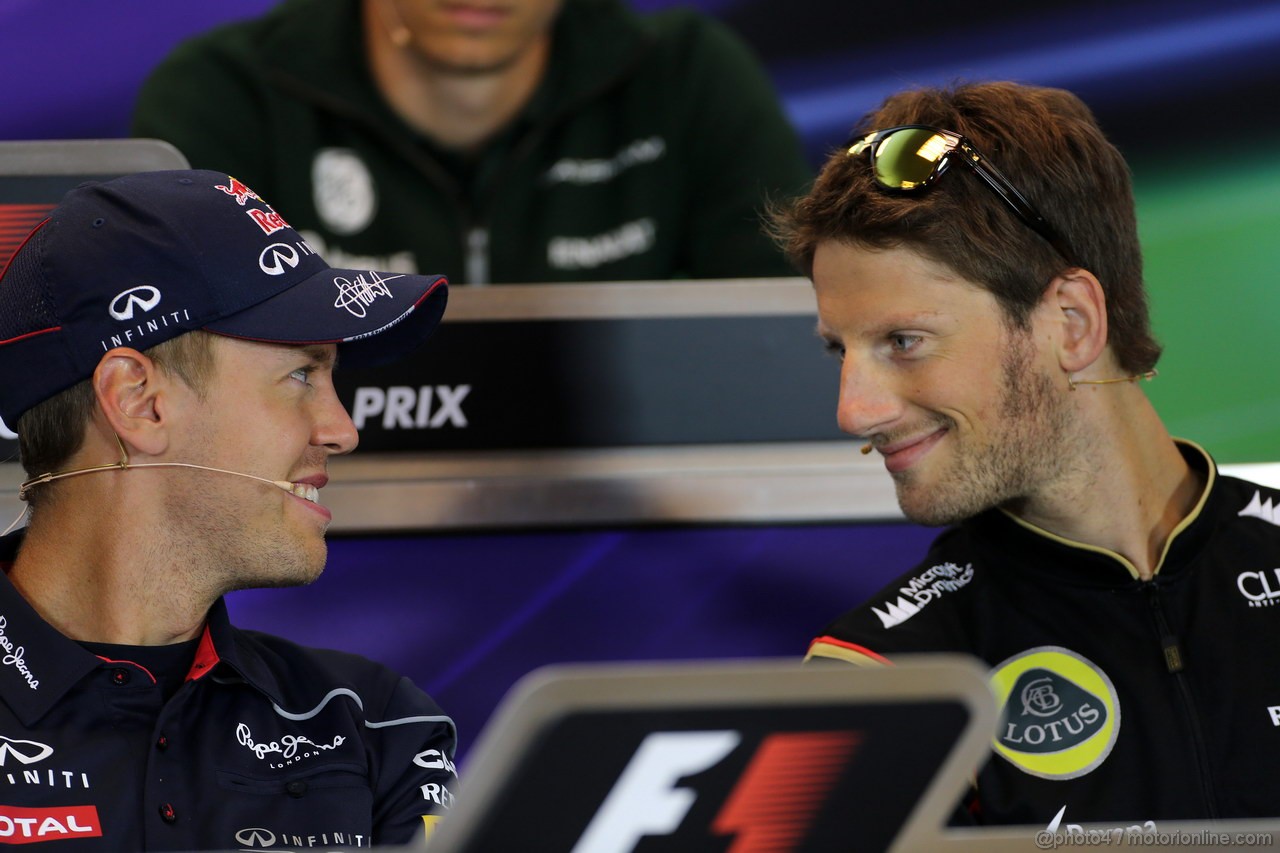 GP BELGIO, 22.08.2013- Conferenza Stampa, Sebastian Vettel (GER) Red Bull Racing RB9 e Romain Grosjean (FRA) Lotus F1 Team E21 