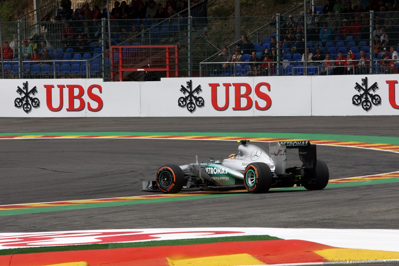 GP BELGIO, 24.08.2013- Prove Libere 3, Lewis Hamilton (GBR) Mercedes AMG F1 W04 spins