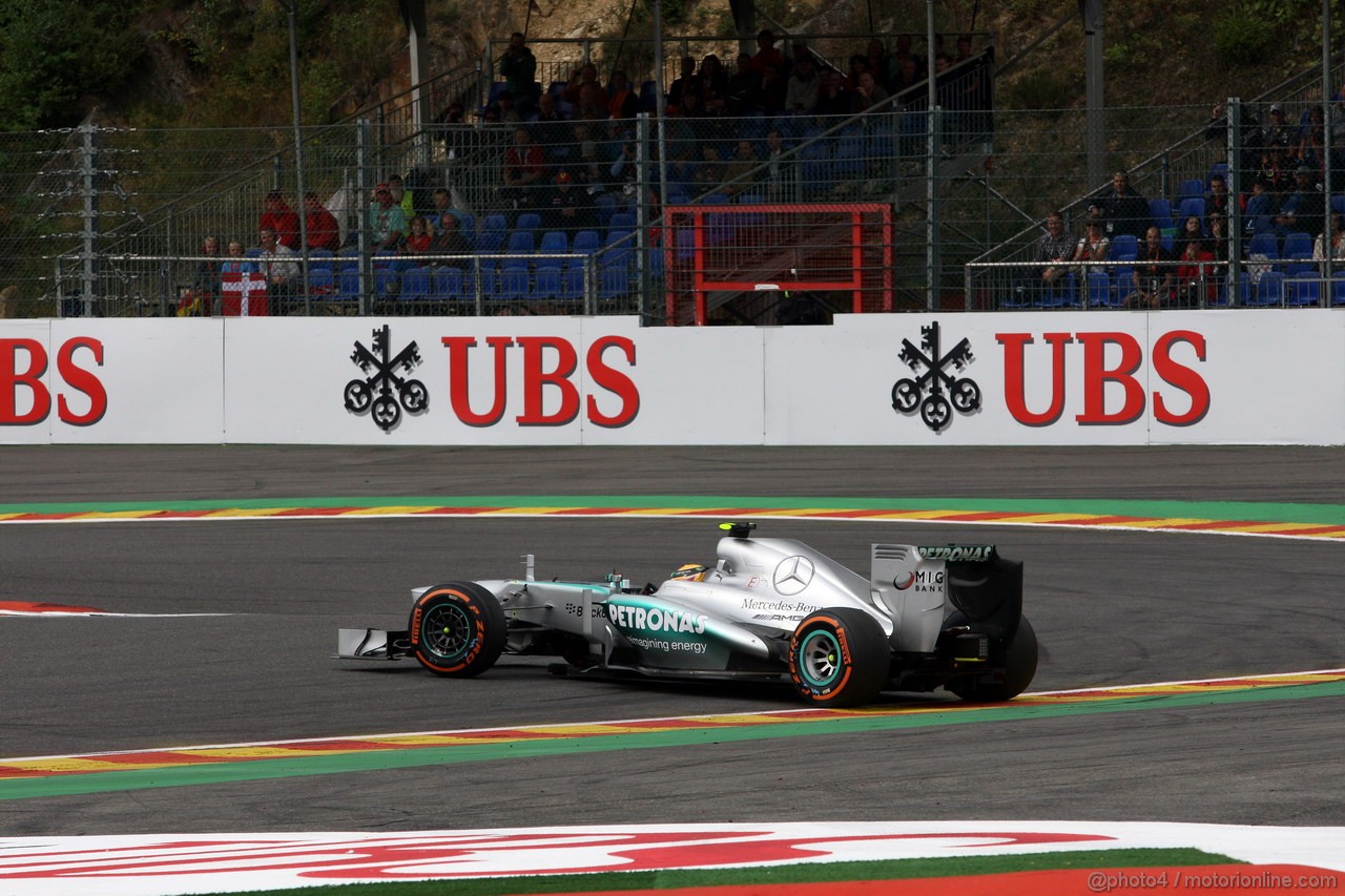 GP BELGIO, 24.08.2013- Prove Libere 3, Lewis Hamilton (GBR) Mercedes AMG F1 W04 spins 
