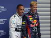 GP BELGIO, 24.08.2013- Qualifiche, Lewis Hamilton (GBR) Mercedes AMG F1 W04 pole position e Sebastian Vettel (GER) Red Bull Racing RB9 secondo