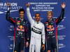 GP BELGIO, 24.08.2013- Qualifiche, Lewis Hamilton (GBR) Mercedes AMG F1 W04 pole position, Sebastian Vettel (GER) Red Bull Racing RB9 secondo e terzo Mark Webber (AUS) Red Bull Racing RB9