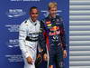 GP BELGIO, 24.08.2013- Qualifiche, Lewis Hamilton (GBR) Mercedes AMG F1 W04 pole position e Sebastian Vettel (GER) Red Bull Racing RB9 secondo