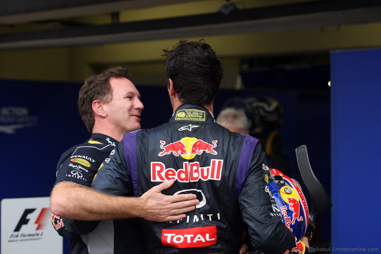 GP BRASILE, 24.11.2013 - Gara, Christian Horner (GBR), Red Bull Racing, Sporting Director e Mark Webber (AUS) Red Bull Racing RB9 