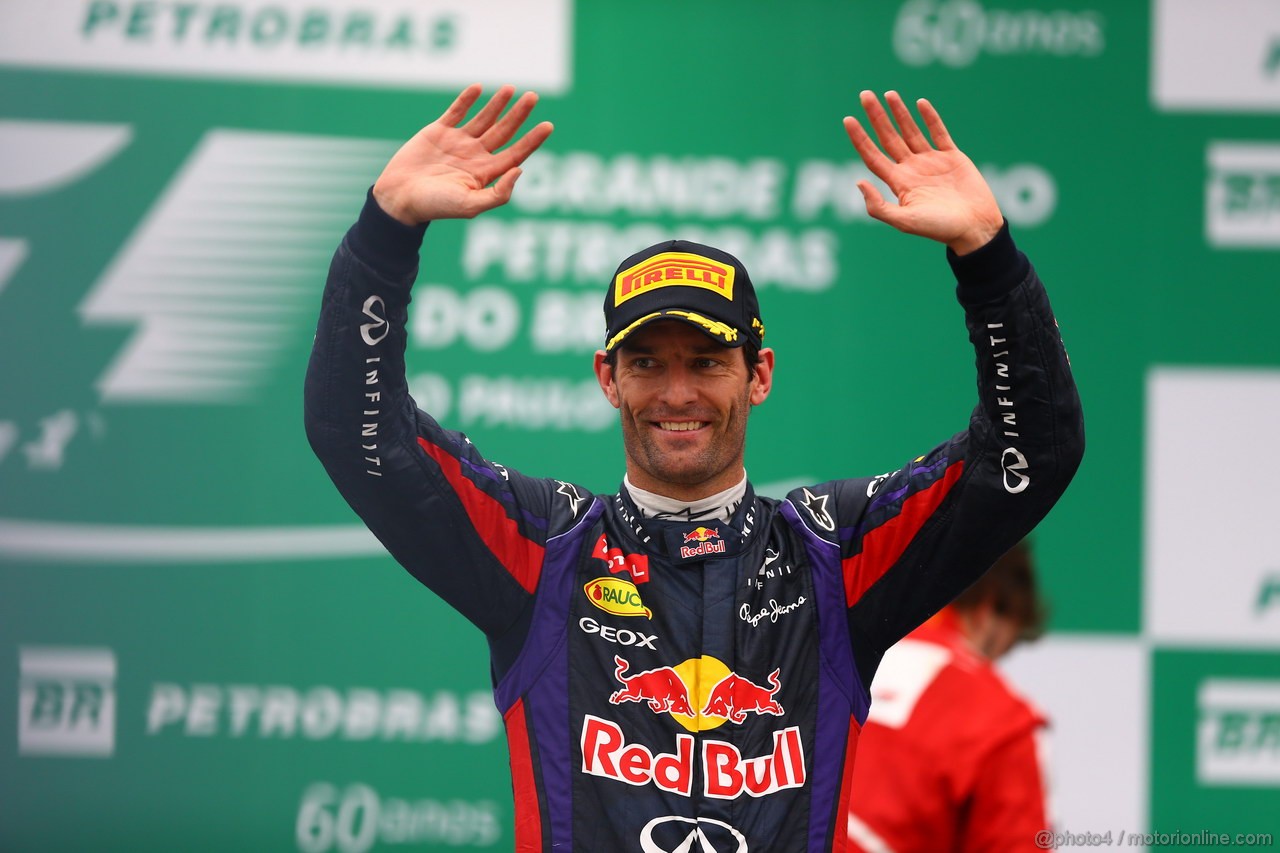 GP BRASILE, 24.11.2013 - Gara, secondo Mark Webber (AUS) Red Bull Racing RB9