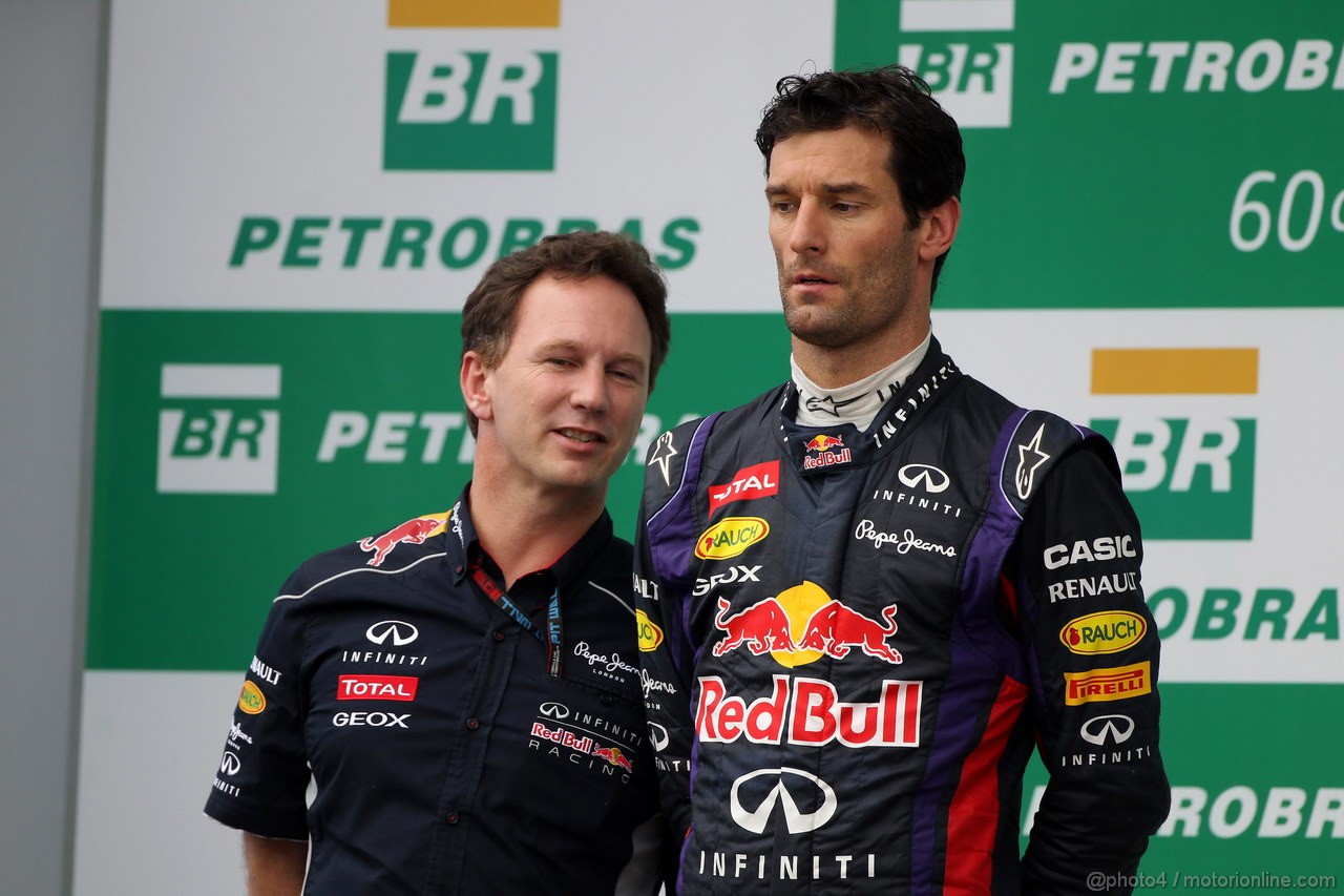 GP BRASILE, 24.11.2013 - Gara, Christian Horner (GBR), Red Bull Racing, Sporting Director e Mark Webber (AUS) Red Bull Racing RB9 