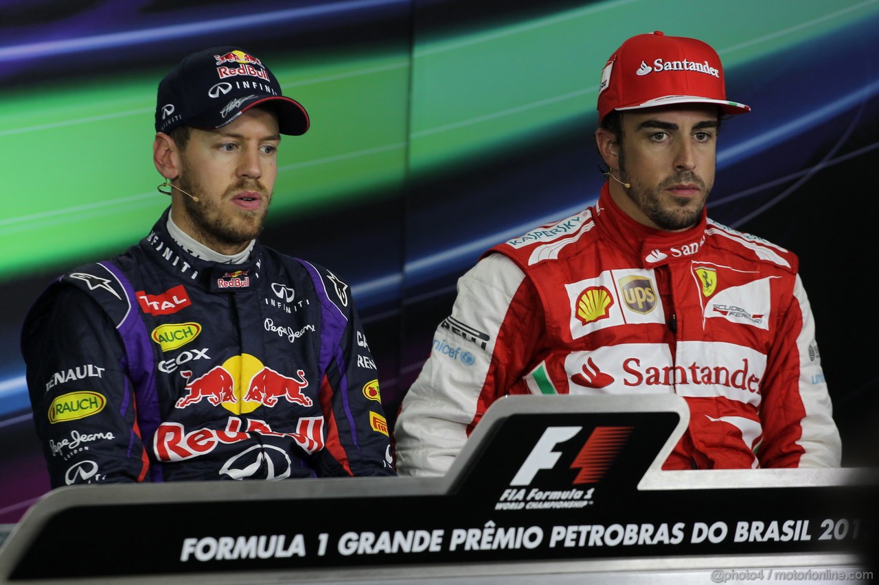 GP BRASILE, 23.11.2013- Qualifiche, Conferenza Stampa, Sebastian Vettel (GER) Red Bull Racing RB9 e Fernando Alonso (ESP) Ferrari F138 