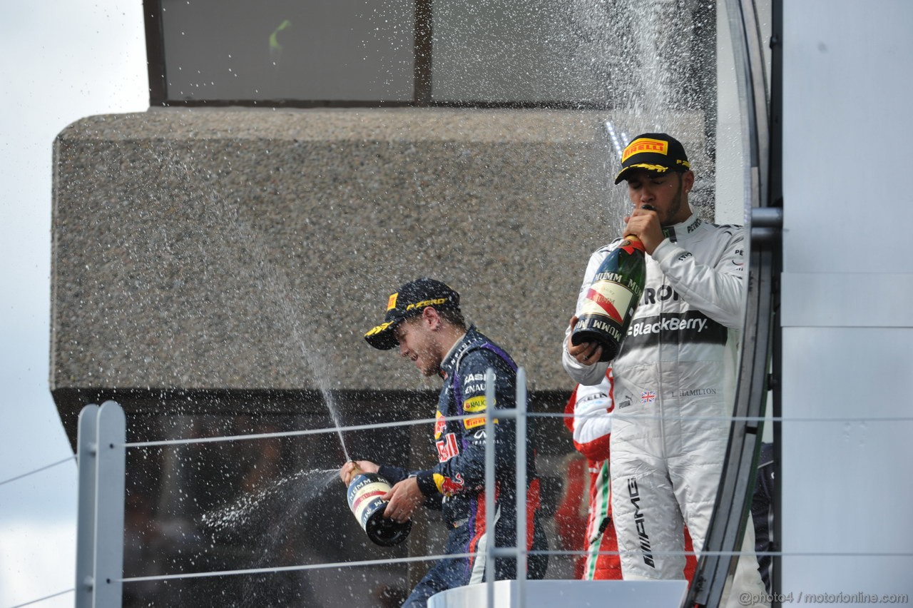 GP CANADA, 09.06.2013- The Podium: winner Sebastian Vettel (GER) Red Bull Racing RB9 e 3rd Lewis Hamilton (GBR) Mercedes AMG F1 W04