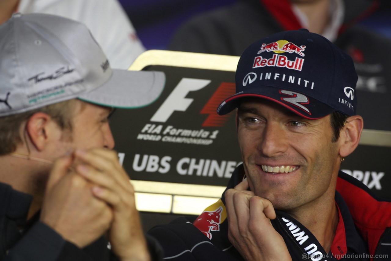 GP CINA, 11.04.2013- Conferenza Stampa, Nico Rosberg (GER) Mercedes AMG F1 W04 e Mark Webber (AUS) Red Bull Racing RB9 