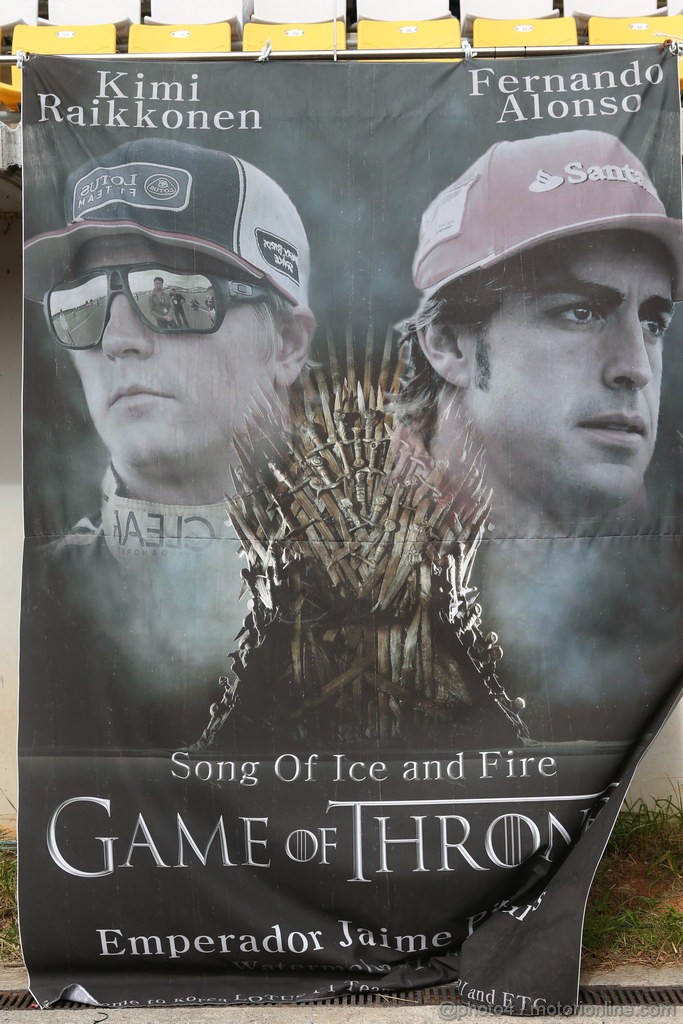 GP COREA, 06.10.2013- Banner of Fernando Alonso (ESP) Ferrari F138 e Kimi Raikkonen (FIN) Lotus F1 Team E21 fans
