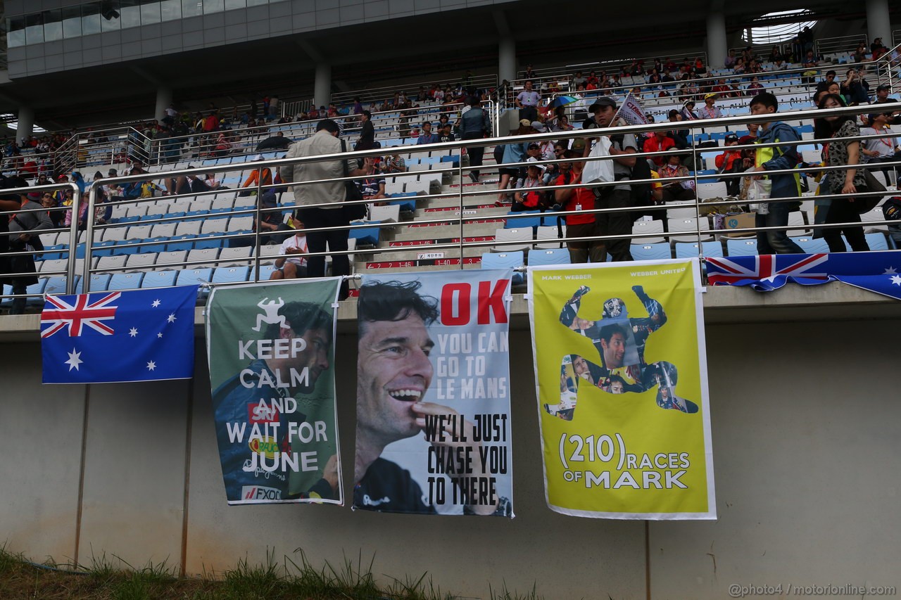 GP COREA, 06.10.2013- Banner of Mark Webber (AUS) Red Bull Racing RB9 fans