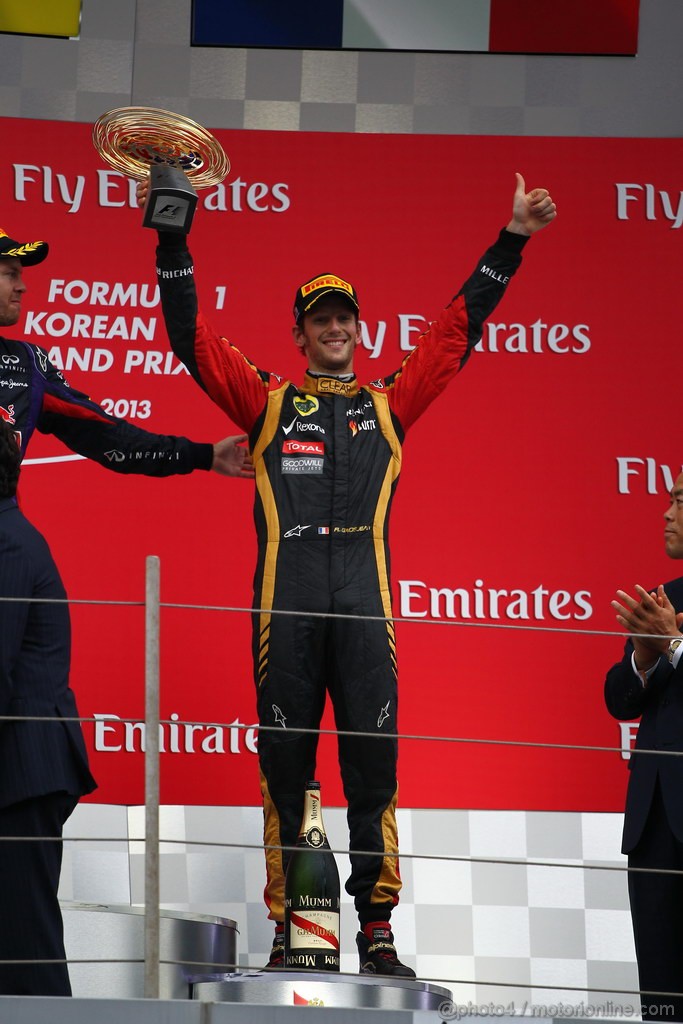 GP COREA, 06.10.2013- The Podium,  3rd Romain Grosjean (FRA) Lotus F1 Team E213