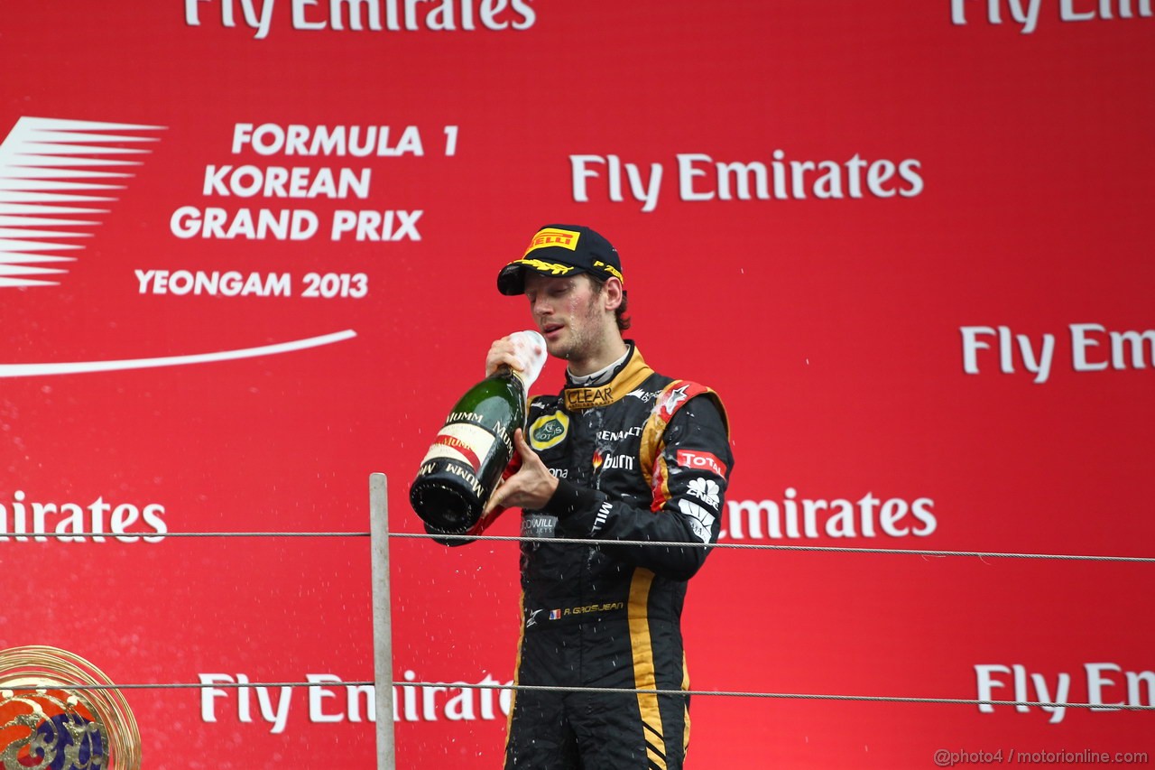 GP COREA, 06.10.2013- The Podium, 3rd Romain Grosjean (FRA) Lotus F1 Team E213