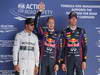 GP COREA, 05.10.2013- Qualifiche, Parc Ferme celebration, pole position Sebastian Vettel (GER) Red Bull Racing RB9, 2nd Lewis Hamilton (GBR) Mercedes AMG F1 W04, 3rd Mark Webber (AUS) Red Bull Racing RB9