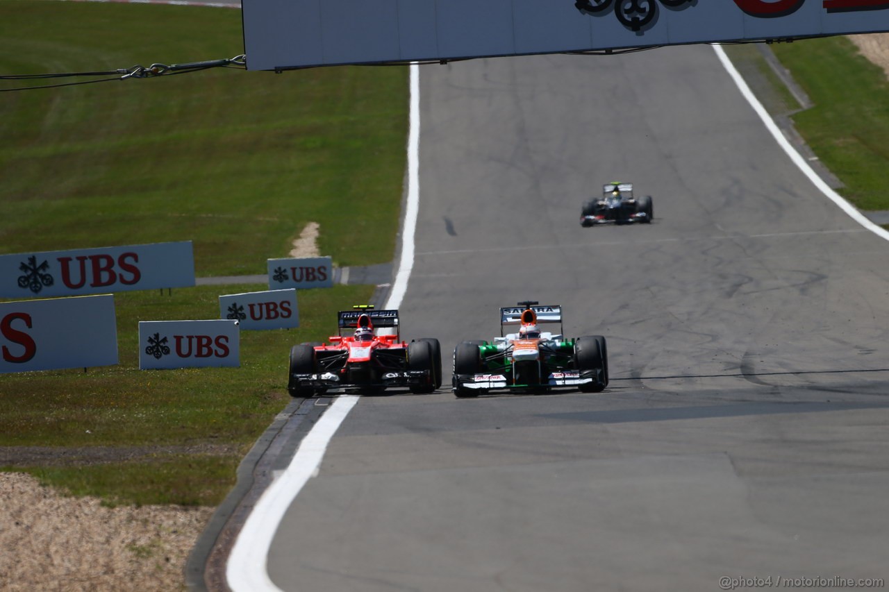 GP GERMANIA, 07.07.2013-  Gara, Max Chilton (GBR), Marussia F1 Team MR02 e Paul di Resta (GBR) Sahara Force India F1 Team VJM06 