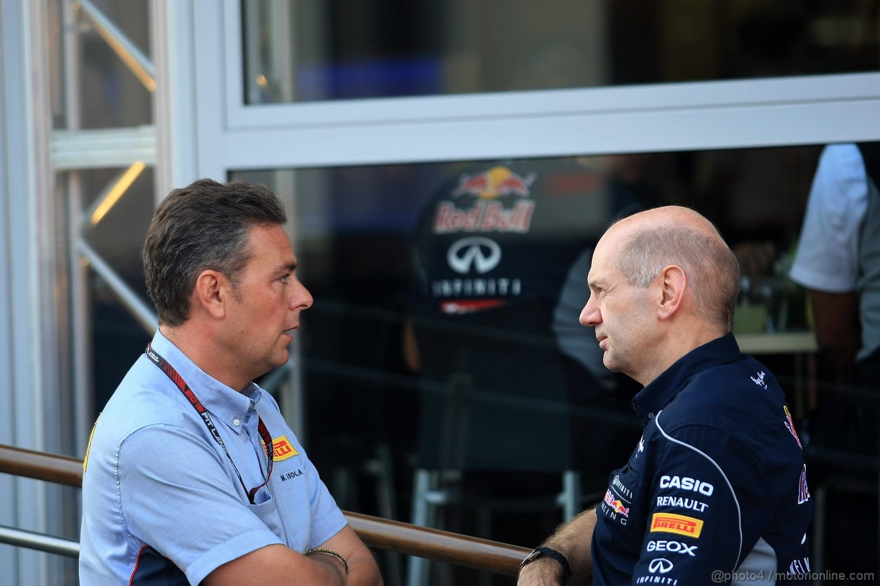 GP GERMANIA, 06.07.2013- Qualifiche, Mario Isola (ITA), Sporting Director Pirelli  e Adrian Newey (GBR), Red Bull Racing , Technical Operations Director 