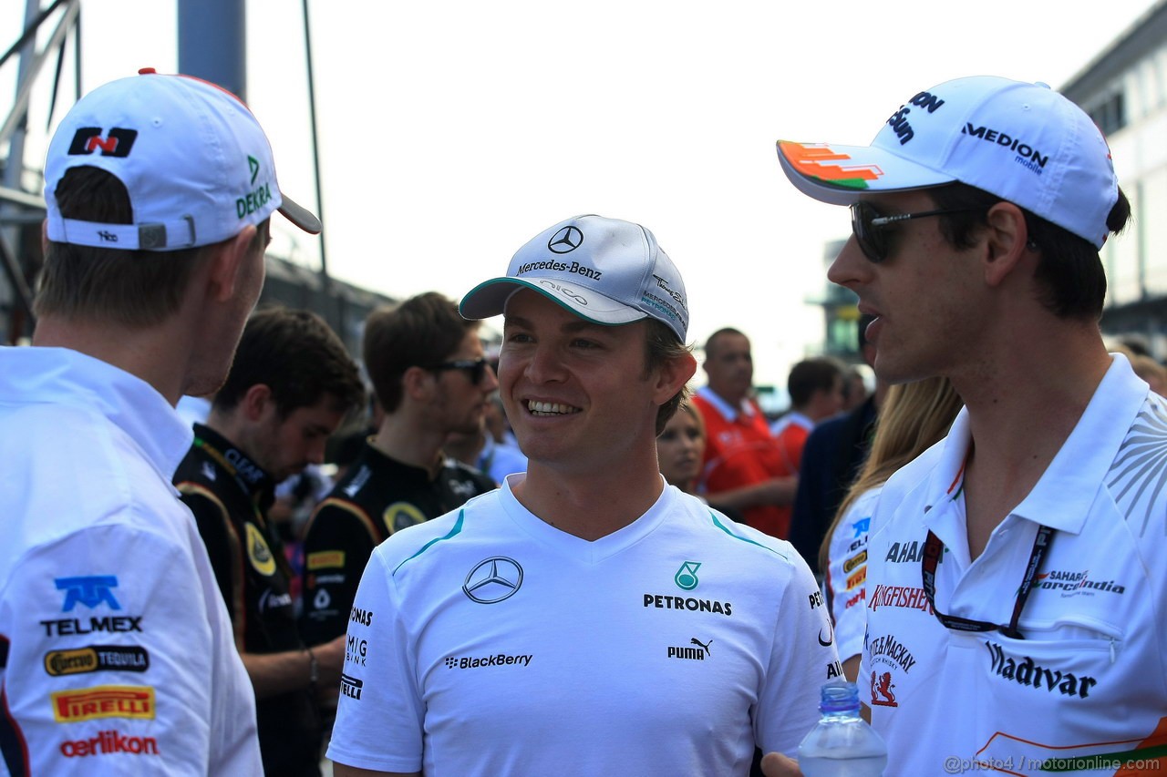 GP GERMANIA, 06.07.2013- Qualifiche, Nico Rosberg (GER) Mercedes AMG F1 W04 e Adrian Sutil (GER), Sahara Force India F1 Team VJM06 