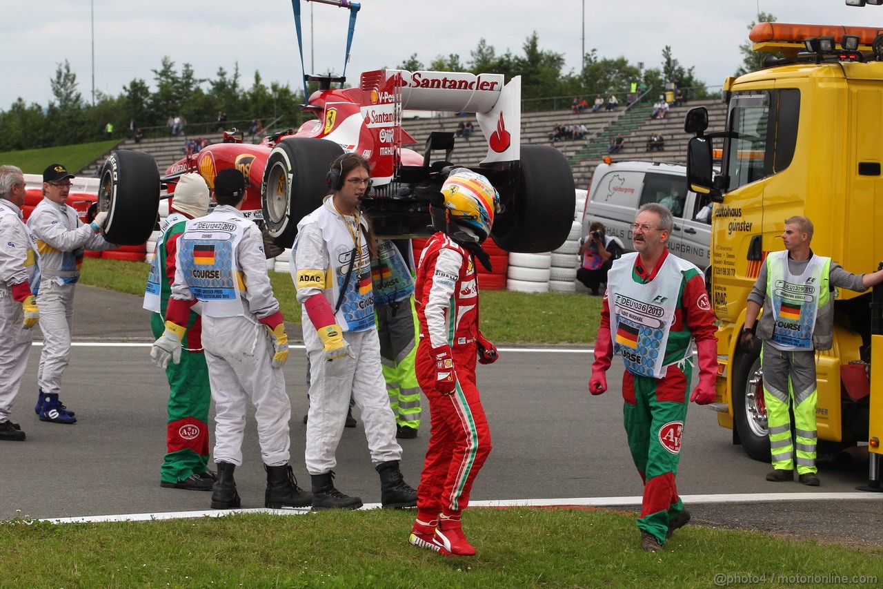 GP GERMANIA, 05.07.2013- Prove Libere 1, Fernando Alonso (ESP) Ferrari F138 stopped in the track
