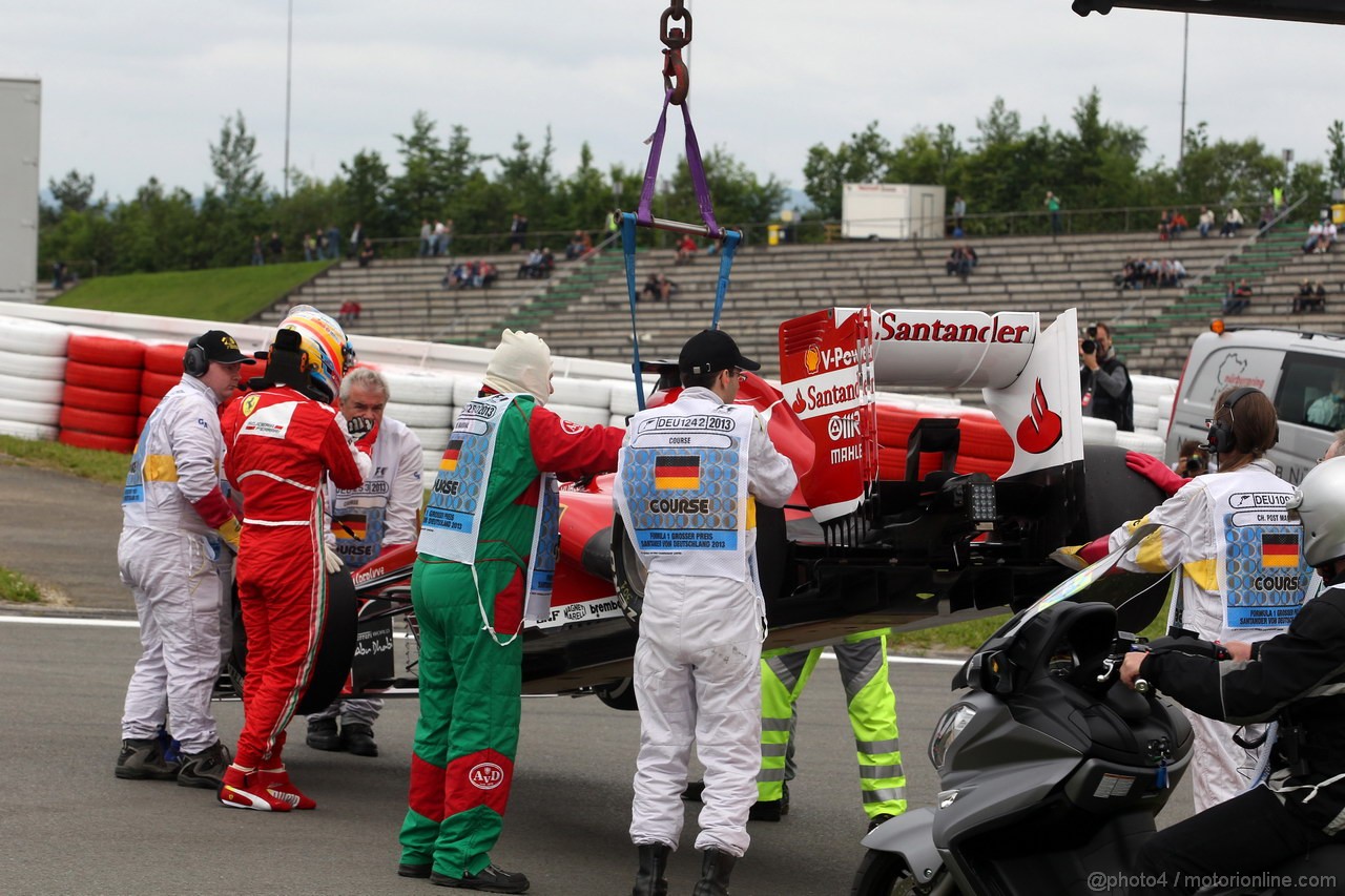 GP GERMANIA, 05.07.2013- Prove Libere 1, Fernando Alonso (ESP) Ferrari F138 stopped in the track