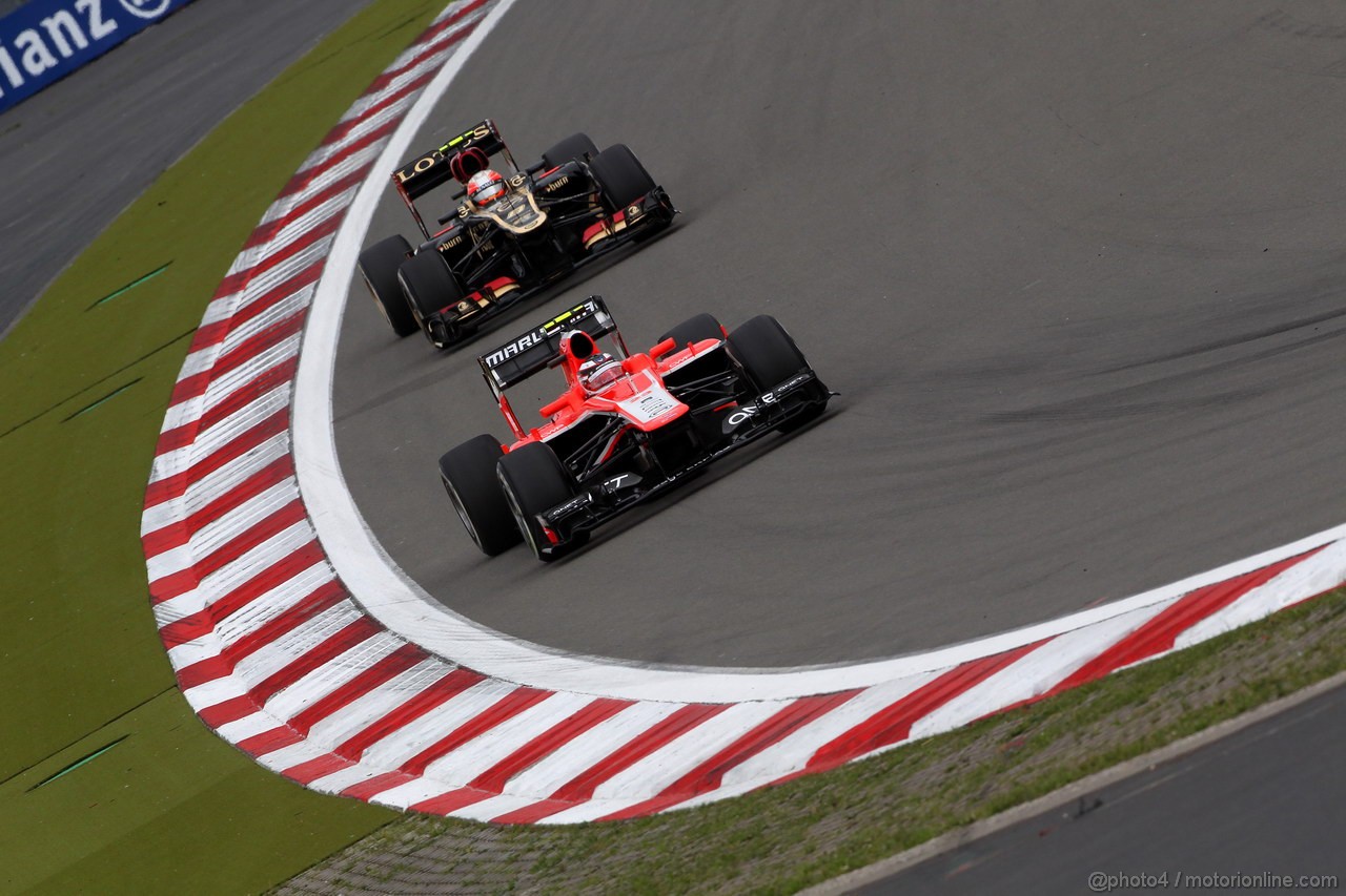GP GERMANIA, 05.07.2013- Prove Libere 1, Max Chilton (GBR), Marussia F1 Team MR02 davanti a Romain Grosjean (FRA) Lotus F1 Team E21 