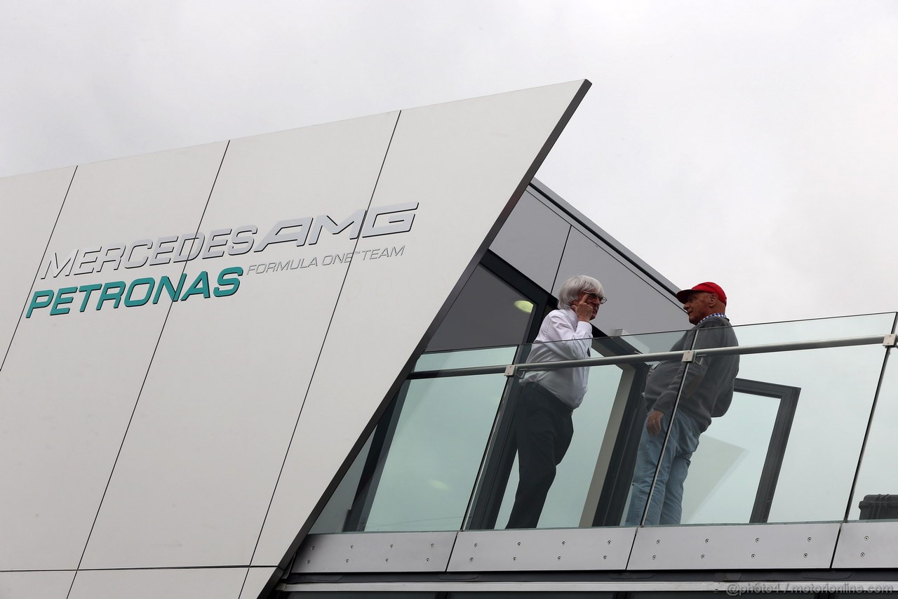 GP GERMANIA, 05.07.2013- Prove Libere 2, Bernie Ecclestone (GBR), President e CEO of Formula One Management  e Nikki Lauda (AU), Mercedes 